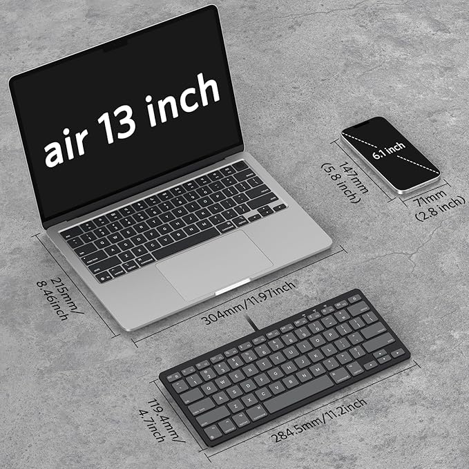 OMOTON Wired Keyboard for Mac Devices ONLY with Dual Interface, Comfortable Typing Angle & Stable Connection, Compatible with MacBook, iMac, Mac mini, PC-Graphite Black & Gray