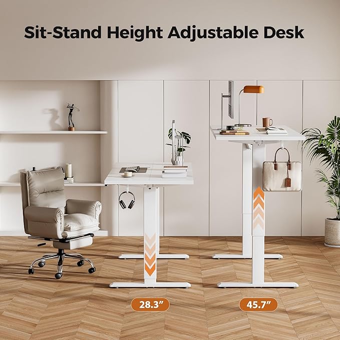 Agilestic Electric Standing Desk, 55 x 24 Inches Height Adjustable Desk, Sit Stand up Desk for Work Office Home, Splice Board, White