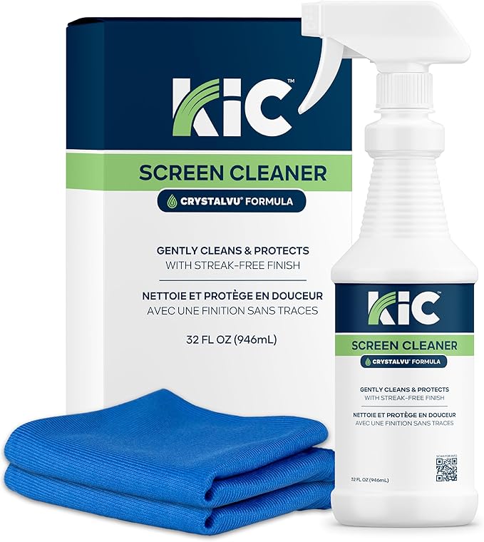 KICTeam – CrystalVu® Screen Cleaner Spray Kit with Microfiber Cloths – Streak-Free Cleaner for TV, Phone, Laptop, Monitor & Tablet Screens (32oz)