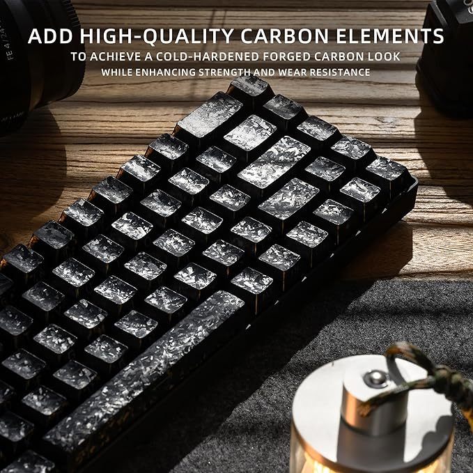 XVX Black Shine Through Keycaps, Forged Carbon-Look Cherry Profile Keycap Set, 140-Key Keyboard Keycaps Fit for ANSI Layout MX Switches Mechanical Keyboard