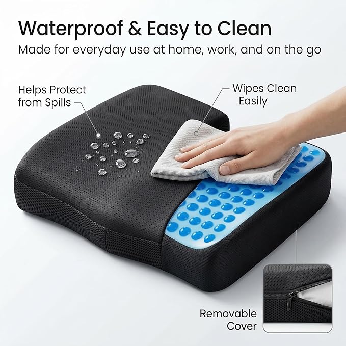 Extra Wide Cooling Gel Seat Cushion for Wheelchair & Office Chair, Waterproof Silk Cushion for Hip & Lumbar Support, Pressure Relief for Long Sitting, Sciatica & Tailbone Pain