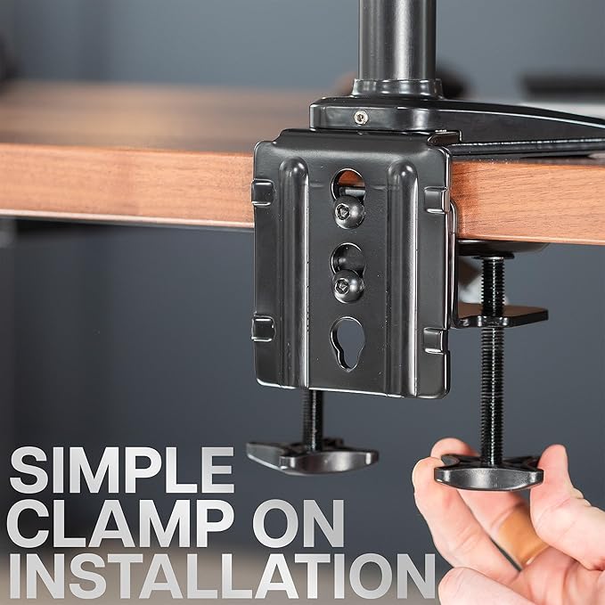 VIVO Quad Pneumatic Monitor Mount for 4 Screens up to 32 inches, Fully Adjustable, Heavy Duty Desk Stand with C-Clamp, Black, STAND-V400G