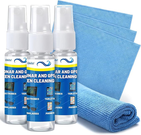 3 Sets Sonar GPS Screen Cleaner Kit Ammonia Free LCD Screen Cleaner with Microfiber Cloth for Electronics Sunglasses Touchscreens Resolution Displays Cleaning Kit 1.5 oz