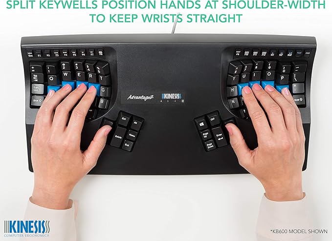 Kinesis Advantage2 Ergonomic Keyboard (KB600), Black top case, Cherry MX Brown Switches, QWERTY keycaps