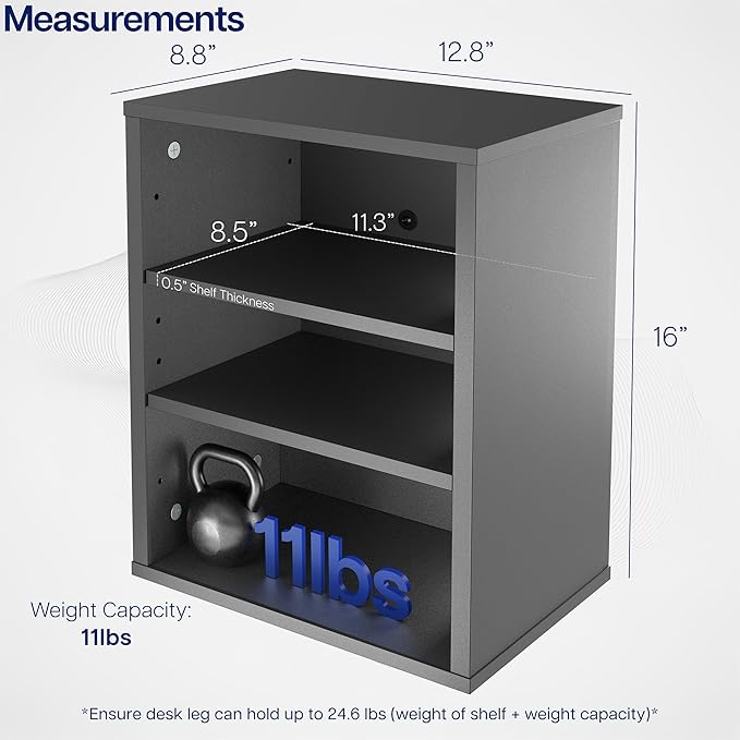 VIVO Clamp-on Under Desk Shelving Unit, Office Accessory Holder for Supplies, Gaming Devices, and More, Multi-Level Storage Shelves, Workstation Organizer, Black, DESK-SHELF3CL
