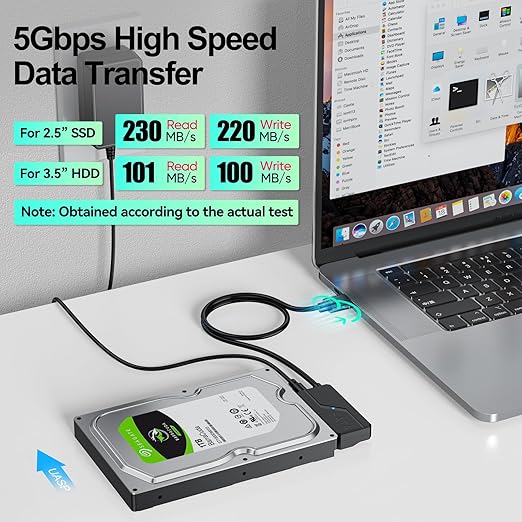 SATA to USB C Adapter with Power, USBC to SATA Cord External Hard Drive Type C Cable for 2.5" HDD/SSD & 3.5" HDD Up to 20TB Converter with 24W Adapter Support UASP Seagate WD Hitachi Toshiba