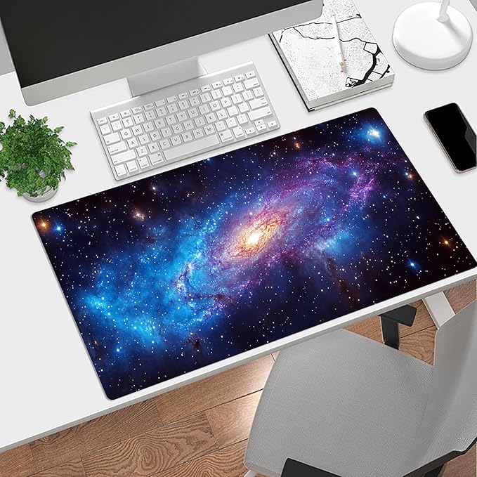 HVEST Galaxy Extended Gaming Mouse Pad, Blue Purple Galaxy Space Desk Mat XL,Large Keyboard and Mouse Pad with Non-Slip Rubber Base and Stitched Edge for Game, Office, Home 31.5'' x 15.7''