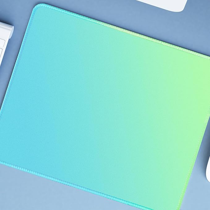 Bloss Small Mouse Pad, Non-Slip Desk Pad Mat, Mat for Keyboard and Mouse, Mint Green to Blue Desk Mousepad with Stitched Edges, Gaming Mouse Pad(11.8 x 9.8 Inches / 3mm)
