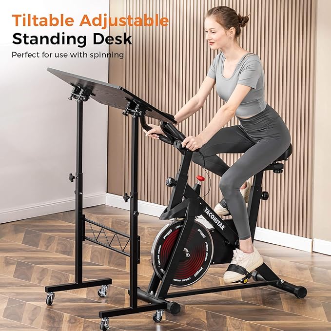 GTPLAYER Standing Desk Adjustable Height & Tiltable Tabletop, 32 Inch Portable Desk for Home Office Stand Up Work and Walking Pad Treadmill, Small Mobile Computer Table for Laptop, Black