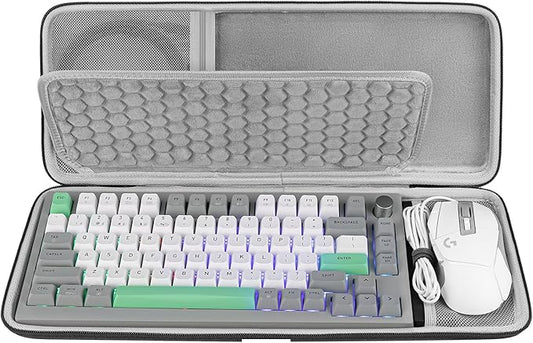 GEEKRIA 75% Keyboard and Mouse Combo Carrying Case, Compatible with AULA F75 Pro/S75 PRO, Keychron K2 Version 2/Q1 HE, ASUS ROG Azoth 75%, Redragon K673 PRO, 84 Keys Hard Shell Travel Bag