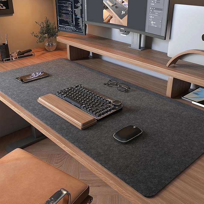 DAWNTREES Large Felt Desk Mat, 40''x16'' Non-Slip Full Desk Mouse Pad, Office Computer Desk Mat for Keyboard,100X40cm Felt Desktop Mat for Desk Pad Protector