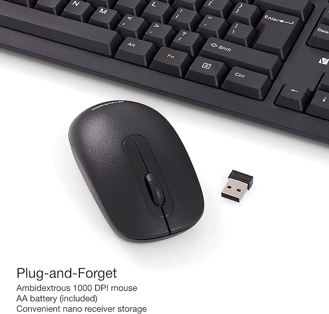 Verbatim Slimline Wireless Keyboard and Mouse Combo 2.4GHz USB Plug-and-Play Numeric Keypad Adjustable Tilt Legs Optical Wireless Mouse Full-Size Computer Keyboard Compatible with PC, Laptop 70741
