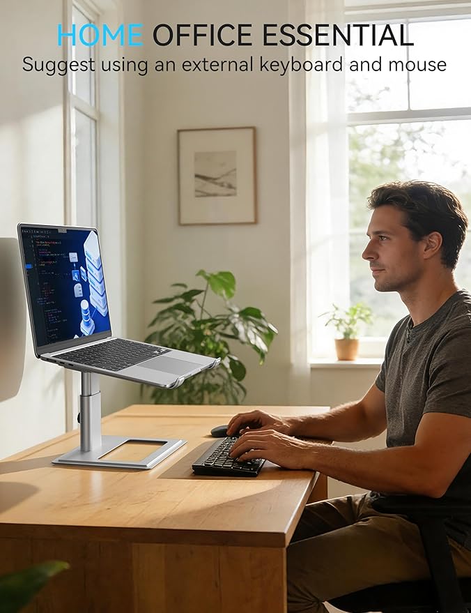 SOUNDANCE Adjustable Laptop Stand for Desk, Computer Stand, Ergonomic Laptop Riser Holder Compatible with 10 to 17.3 Inches Notebook PC Computer, Aluminum Silver