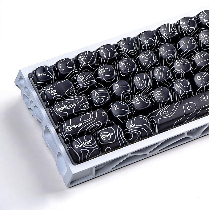 dagaladoo Black Topographic Keycaps Set,MOA Profile PBT Key caps100 Percent,Dye-Sub 129-key Custom Keyboard Keycap for 100% 75% 65% 60% TKL US Layout Mechanical Keyboard