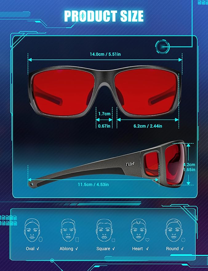 TIJN Sonia Red Sleep Glasses Orange Lens for Blue & Green Light Blocking,Dual AR Coating,Wraparound Frame for Gaming Screen