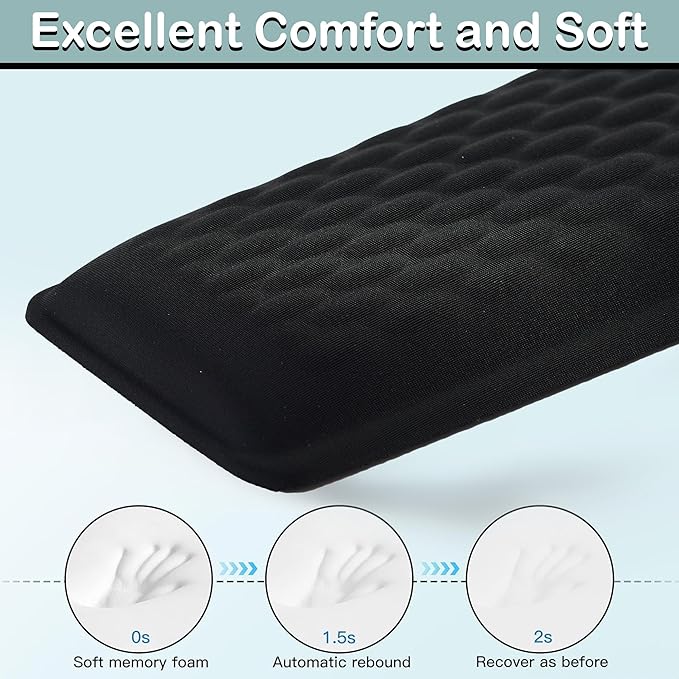 Ergonomic Memory Foam Keyboard Wrist Rest Pad, Extra-Wide Black, Soft Non-Slip Arm Cushion for Computer, Laptop & Desk | Pain Relief & Typing Comfort for Office & Gaming Use
