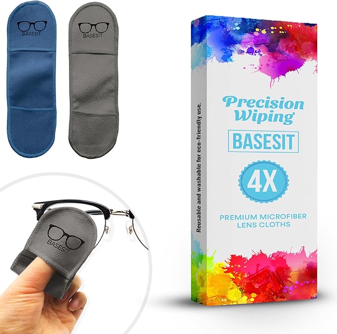 Eyeglass Cleaning Cloth, 4 Pack, Eyeglass Cleaning Wipes, Lens Wipes for Eyeglasses, Eye Glasses Cleaner Wipes, Eye Glass Clean Cloths, Eye Glasses Cleaner Cloth (Blue/Gray)