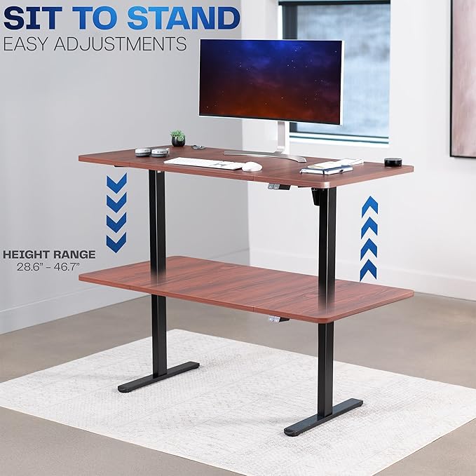 VIVO Electric 60 x 30 inch Stand Up Desk, Height Adjustable, Dark Walnut Top Black Frame, Home and Office Furniture Sets, DESK-KIT-0B6D
