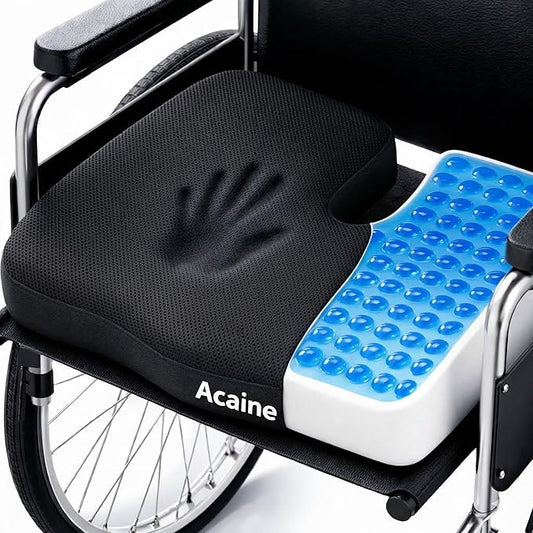 Extra Wide Cooling Gel Seat Cushion for Wheelchair & Office Chair, Waterproof Silk Cushion for Hip & Lumbar Support, Pressure Relief for Long Sitting, Sciatica & Tailbone Pain