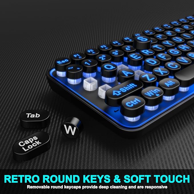 Large Print Backlit Keyboard, Wired USB Lighted Computer Keyboards with 7-Color Backlit, Oversized Print Letters, Quiet Typewriter Keyboard with Retro Round Keycaps for Windows PC, Laptop
