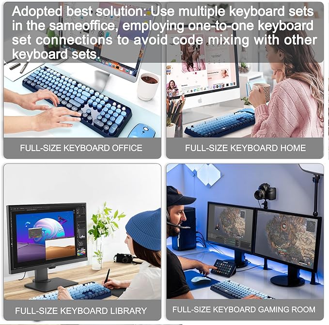 Wireless Keyboard and Mouse | Cute Colorful Keyboard and Mouse with 2.4GHz Cordless Retro Typewriter Keyboard | Auto-Sleep | USB Receiver for Windows PC/Laptop - Blue Gradient