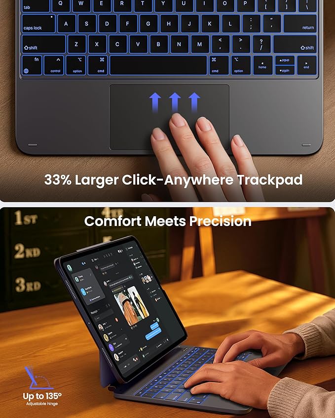 typecase Edge+ Keyboard Case for iPad Pro 13-inch (M5/M4, 2025/2024), Space Black Keyboard with 11-Color Backlight, Multi-Mode,Removable Carbon Fiber Back Case, Magnetic Floating Stand,Larger Trackpad