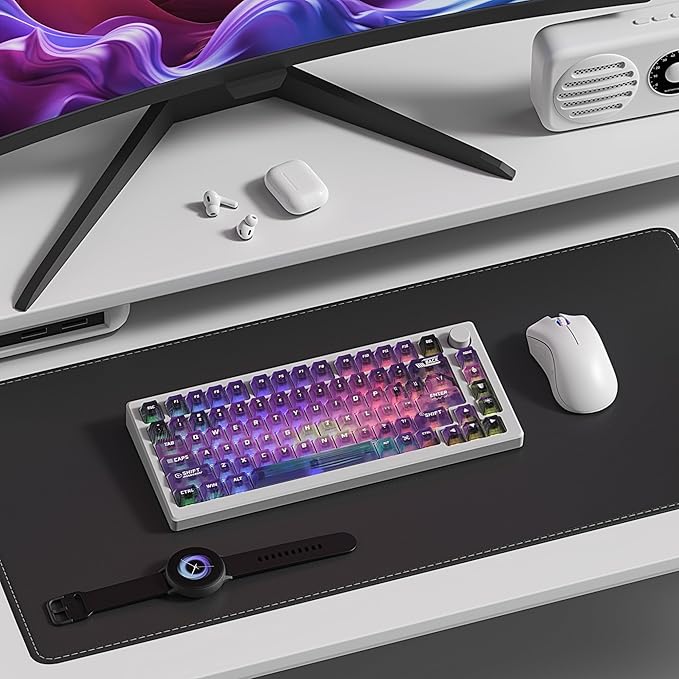 Retro Anime PBT Keycaps-Cherry Keycaps, Custom Keyboard Key caps 60 65 75 100 Percent, 5 Side Dye Sublimation 141 Keys Set for Cherry Gateron MX Switches Keyboards, White (Transparent Purple)