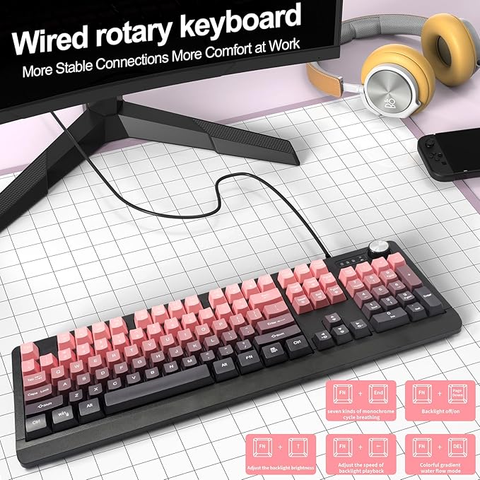 Wired RGB Gaming Membrance Keyboard. 100 Percent Mini Creamy LED Computer Keyboard .Small Ergonomic Clicky Teclado with ABS Backlit Unreplaceable Keycaps. for PC Laptop MAC Gamer. (Purple)