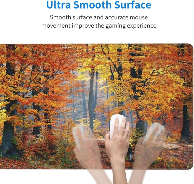 HVEST Fall Forest Gaming Mouse Pad, Autumn Nature Landscape Desk Mat XL, Orange Large Keyboard and Mouse Pad with Non-Slip Rubber Base and Stitched Edge for Game, Office, Home 31.5'' x 15.7''