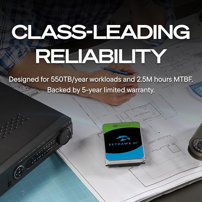 Seagate Skyhawk AI 32TB Video Internal Hard Drive HDD – 3.5 Inch SATA 6Gb/s 512MB Cache for DVR NVR Security Camera System with in-House Rescue Services (ST32000VE000)