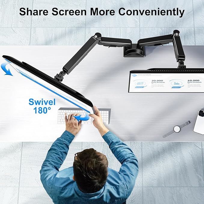 Dual Monitor Mount for Screens up to 43", Heavy Duty Ultrawide Dual Monitor Arm Holds 2.2-33lbs Each, Premium Gas Spring Adjustable Computer Monitor Stand for 2 Monitors, VESA Desk Mount