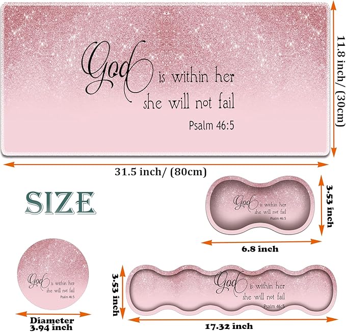 Large Gaming Mouse Pad + Keyboard Wrist Rest + Wrist Support + Coaster Set, Memory Foam Ergonomic for Easy Typing, XXL Extended Gaming Mouse Pad Table Pad - Bible Psalm 46:5