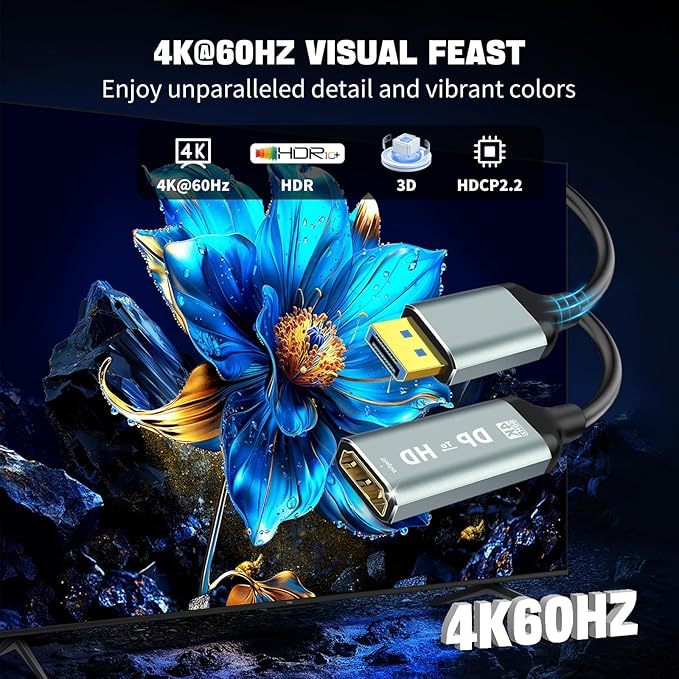 4K Display Port to HDMI Adapter, Uni-Directional Display Port Computer to HDMI,Plug & Play Converter with Audio & Video Sync for HDTV/Monitor/Projector/PC, Durable Gold-Plated Connectors