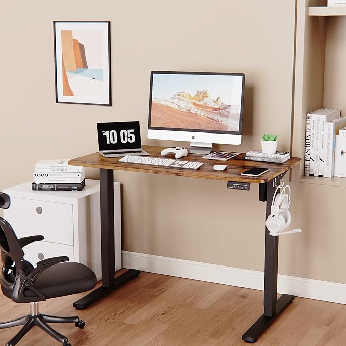 Electric Standing Desk Adjustable Height, 40x24 Inches Sit Stand up Desktop for Home Office, Ergonomic Rising Computer Table with Memory Preset,Rustic Brown