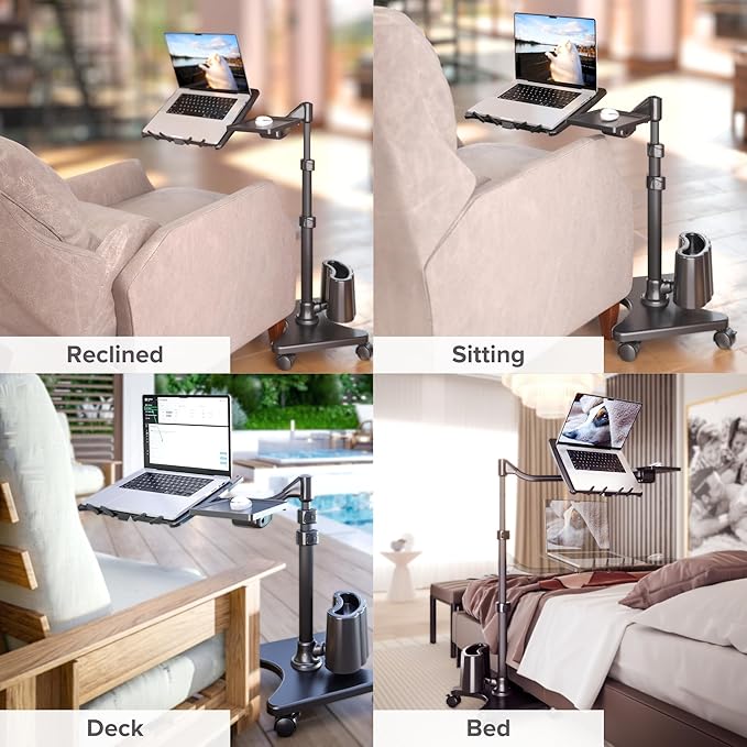 LEVO G2 Deluxe Adjustable Laptop Stand – Rolling Computer Desk & Ergonomic Table for Bed, Sofa, or Office – Portable Mobile Workstation with Tilt – Fits Devices up to 16″ - Charcoal & Black