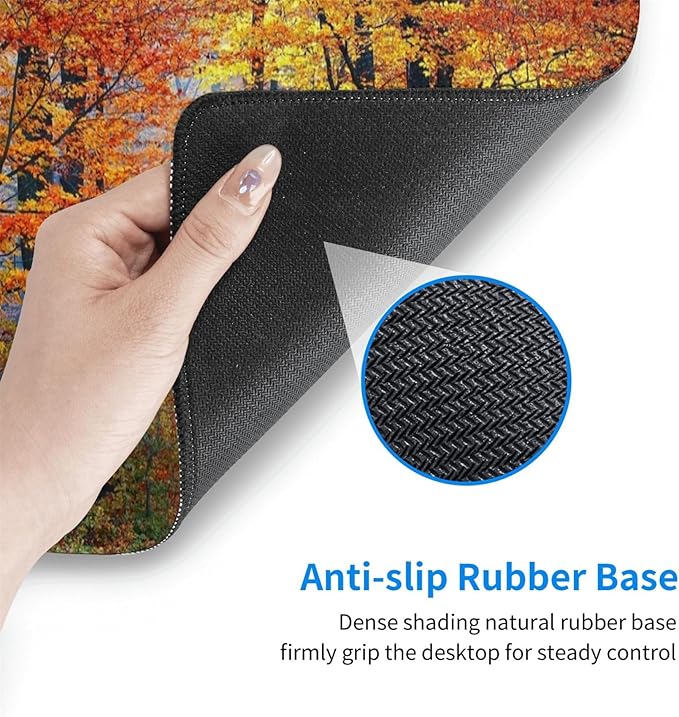 HVEST Fall Forest Gaming Mouse Pad, Autumn Nature Landscape Desk Mat XL, Orange Large Keyboard and Mouse Pad with Non-Slip Rubber Base and Stitched Edge for Game, Office, Home 31.5'' x 15.7''