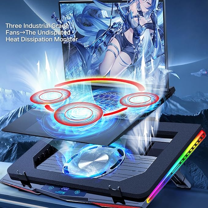 Cooling Pad for Acer Predator Helios Neo 16 Gaming Laptop, Cooler with Powerful Turbo Cooling Fan Can Fast Cooling CPU+GPU 40°C, Variable Speed,6 RGB Light Mode,Touch Control,LCD Screen