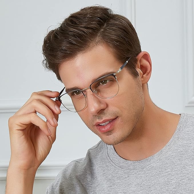GUDVUE Blue Light Glasses, Computer/Gaming/TV/Phones Glasses for Women/men, Anti Glare/UV400/Eye Strain, Shiny Gunmetal