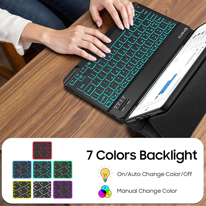 FINTIE Backlit Keyboard Case for iPad 9th / 8th / 7th Generation (2021/2020/2019) 10.2 Inch, Soft TPU Back Cover with 7 Colors Backlight Magnetically Detachable Bluetooth Keyboard, Black