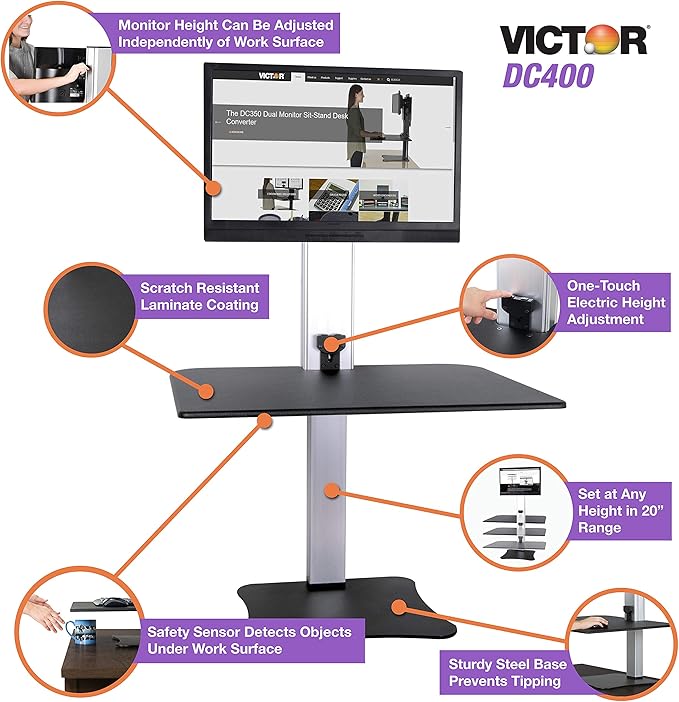 Victor DC400 Electric Standing Desk,28"W