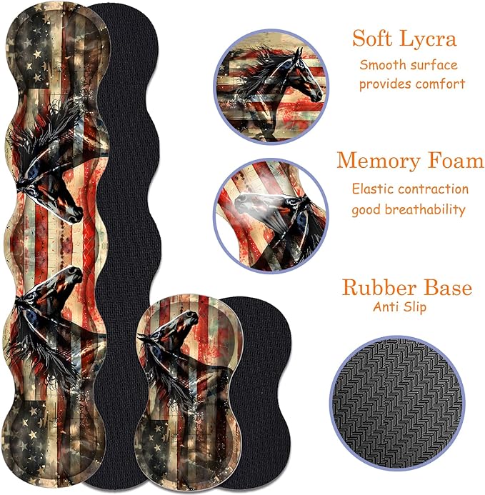 Large Gaming Mouse Pad + Keyboard Wrist Rest + Wrist Support + Coaster Set, Memory Foam Ergonomic for Easy Typing, XXL Extended Gaming Mouse Pad Table Pad - Flag Horse American