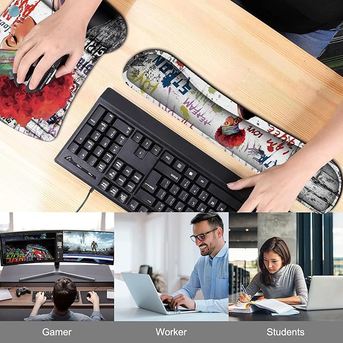 Keyboard Wrist Rest Pad and Ergonomic Mouse Pad Wrist Support Set African Woman Graffiti Girls with Red Hair for Gaming, Office, Comfortable and Pain Relief with Coaster Set