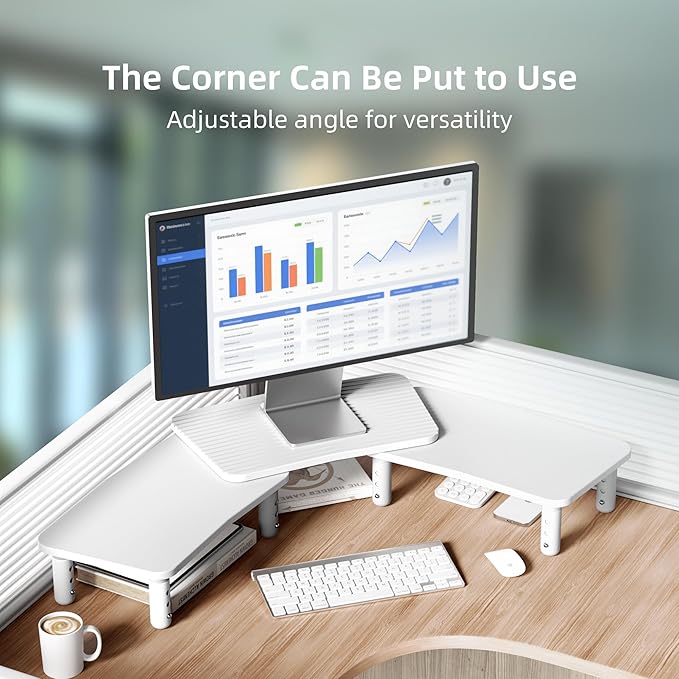 Dual Monitor Stand For Desk,Adjustable Height Long Wood Computer Riser For Computer,Laptop,Printer,TV,White