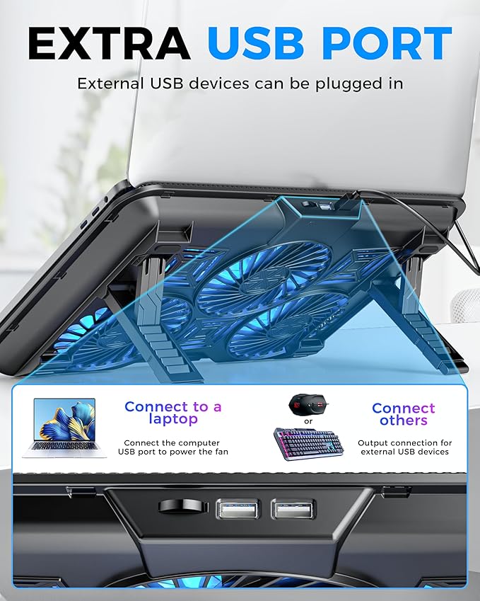 AICHESON 003 Blue Laptop Cooling Pad and 2 USB A to A Cables Set