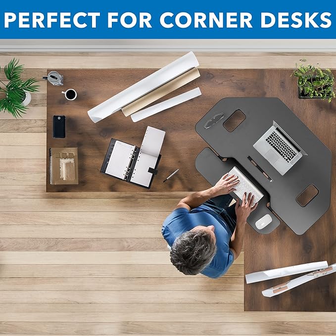 Mount-It! Corner Standing Desk Converter | Height Adjustable 43” Wide Desktop | Corner Stand Up Desk with Gas Spring Handle | Stand Up Computer Workstation with Ergonomic Keyboard Tray | Black