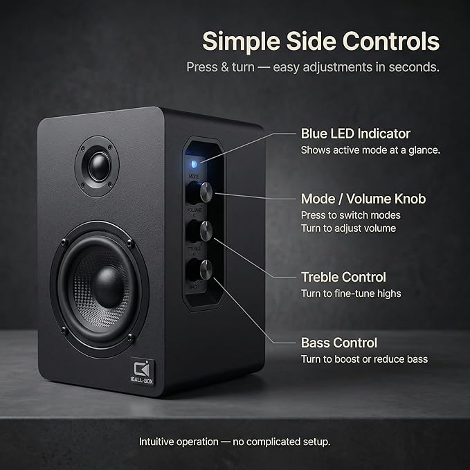H1 Computer Speakers for Desktop PC, Monitor & Laptop, 60W Powered 2.0 Stereo with Bluetooth, 24-Bit USB-C DAC, Optical, 3.5mm AUX, Bass/Treble Control, Black