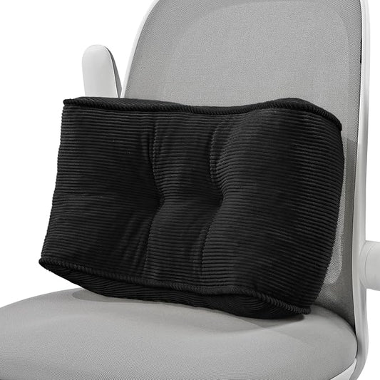 Lumbar Support Pillow for Office Chairs, Bite-Size Natural Latex Foam Back Support Pillow for Lower Back Pain Relief, Soft & Support Corduroy Desk Chair Cushion, M, Black