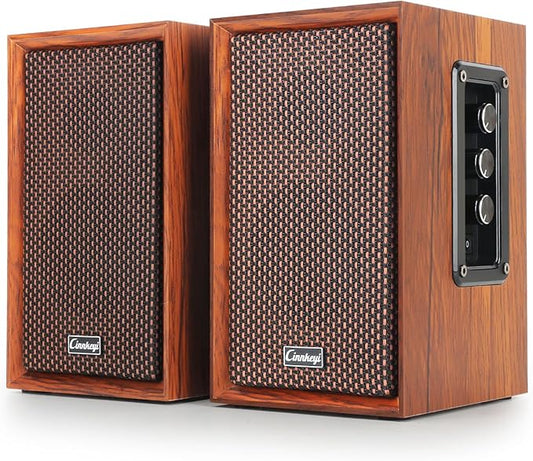 【2026 Upgraded】 Passive Bookshelf Speakers – 40W Hi-Fi Computer Speakers with Powerful Bass, Bluetooth/USB/RCA/AUX Inputs – 2.0 Wooden PC/TV Speakers for Laptop, Turntable