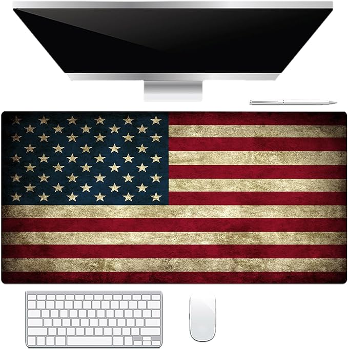 HVEST American Flag Mouse Pad, Vintage Desk Mat,XXL Large Mouse Pad for Computer Keyboard Laptop, Mousepad with Non-Slip Rubber Base and Stitched Edge for Game, Office, Home 31.5'' x 15.7''