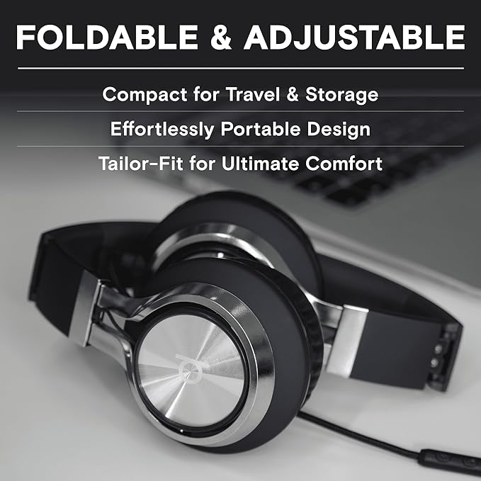 ARTIX CL750 Wired Headphones with Mic & Volume Control — Noise Isolating On-Ear Headphones for Computer and Laptop Wired, Plug in Corded Headphone with Wire (Foldable, Aux Jack 3.5mm)